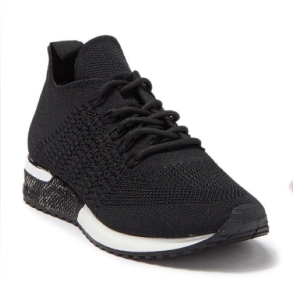Black Knit Women's Sneakers with Accent Heel - Picture 2 of 7